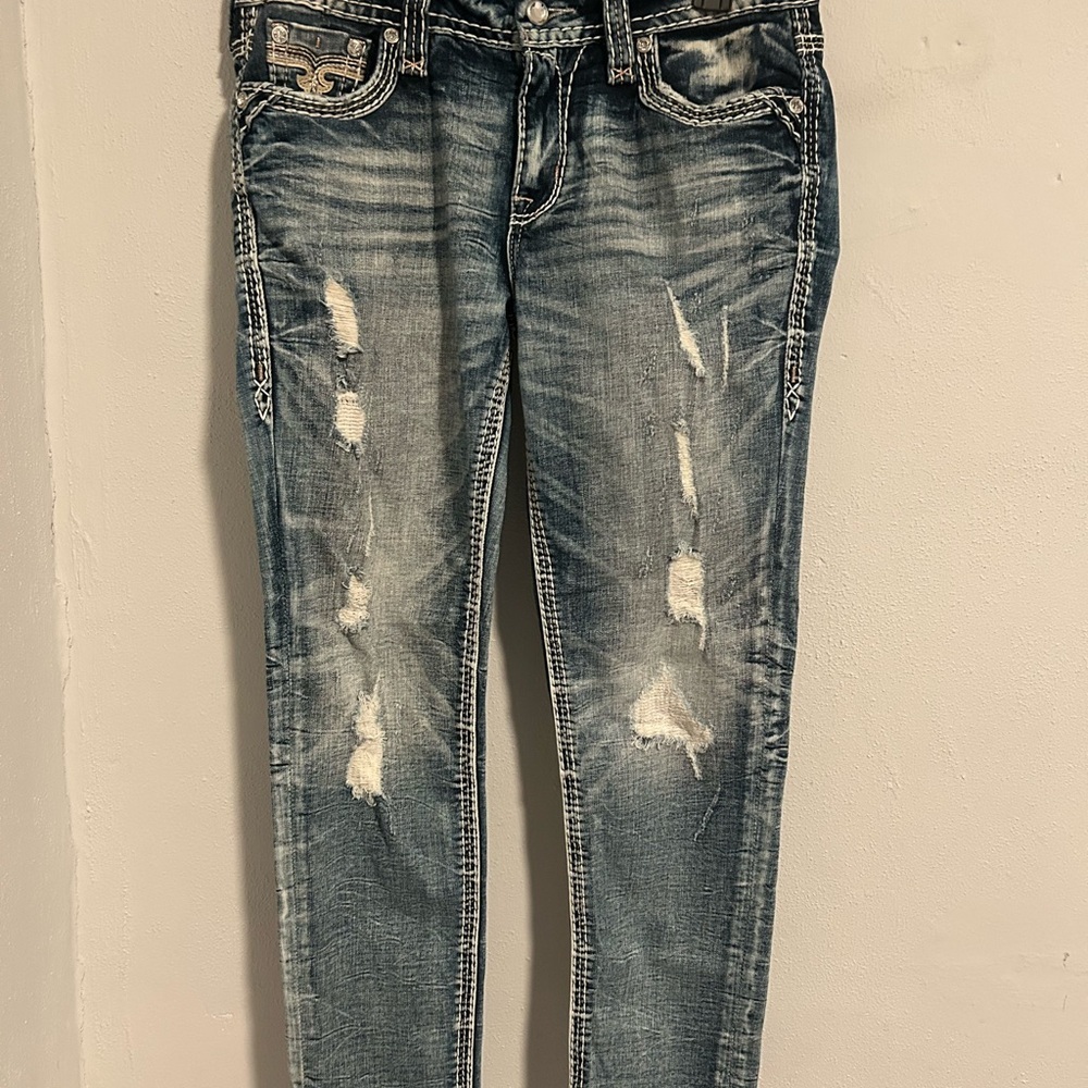 Rock Revival Blue Straight Leg Jeans with Decorative Stitching NWOT - Picture 4 of 8